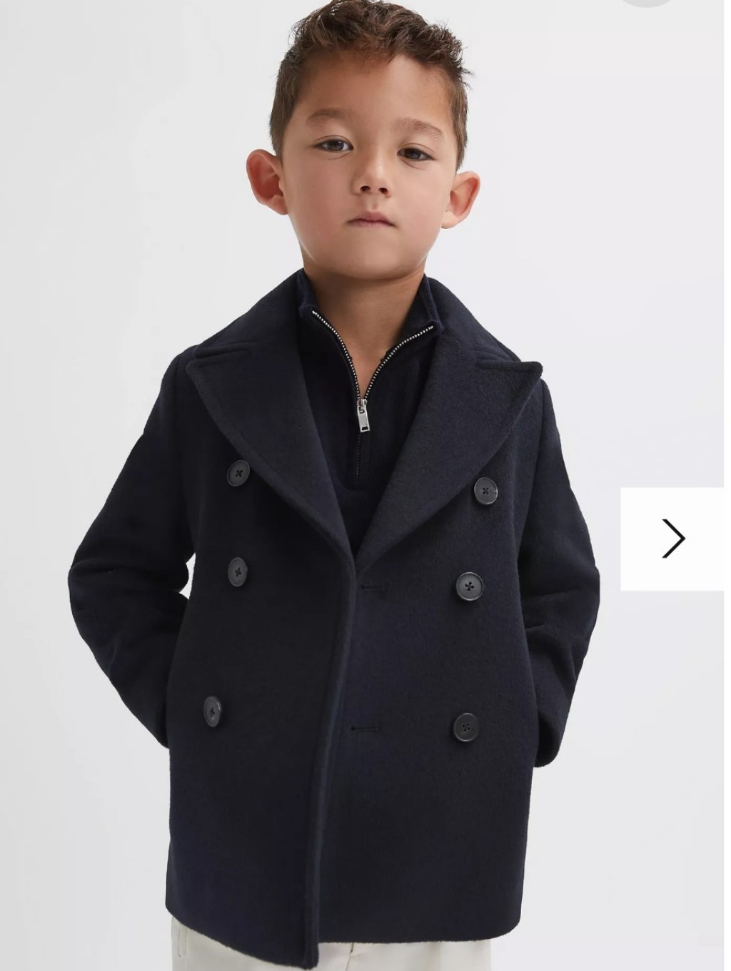 Reiss Navy Double-Breasted Wool Blend Pea Jacket
